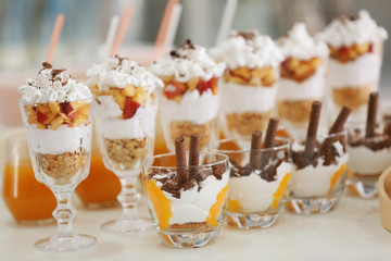 Different sweets on table. Milk bar concept