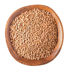 Bowl of lentils with isolated on white background top view