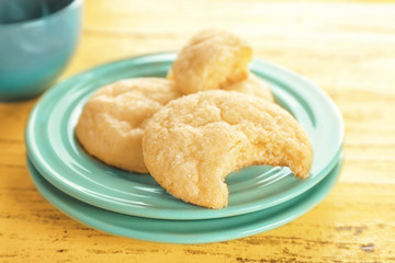 Tasty sugar cookies on plate