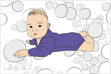 Vector illustration of a child in front of the circles.
