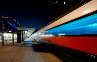 The modern high-speed train at the station