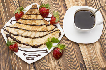 Crepes with Banana and strawberries