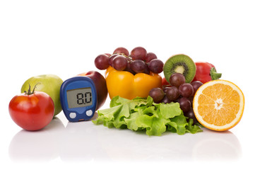 glucometer for glucose level and healthy organic food