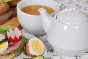 Tasty sandwich of my grandmother with ham and radish