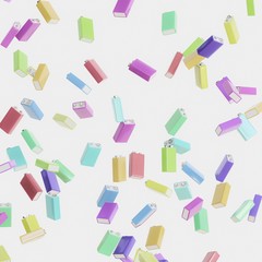 Variously Colored 9volt Batteries Floating in White Space