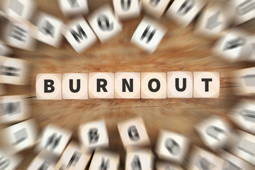 Burnout krank Krankheit im Job Stress Würfel Business Konzept