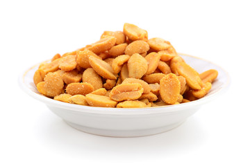 Salted roasted peanuts isolated.