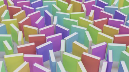 Colorful Upright Hardcover Books on White Floor