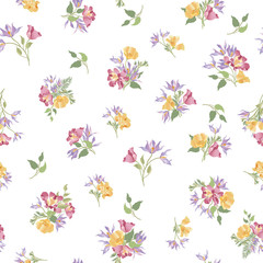 Fototapeta na wymiar Floral seamless pattern. Flower bouquet garden ornamental background.