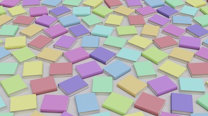Randomly Rotated Pastel Colored Hard cover Books on Simple Floor