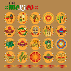 Viva Mexico icon. Set of cute various mexican icons.