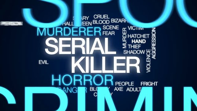 Serial killer animated word cloud, text design animation.
