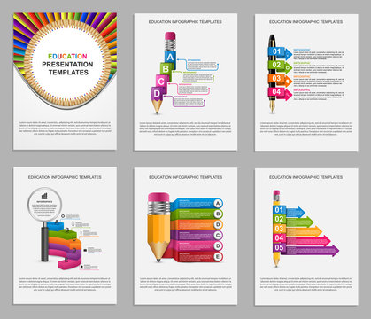 Collection Education Infographics template. Infographics for business presentations or information banner.