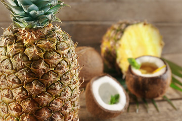 Pineapple on blurred background, closeup
