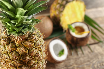 Pineapple on blurred background, closeup