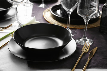 Table setting for dinner in restaurant