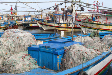 Fototapeta na wymiar Houmt Souk, Tunisia, fishing boats Djerba island