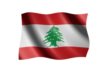 Flag of Lebanon isolated on white, 3d illustration