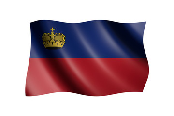 Flag of Liechtenstein isolated on white, 3d illustration