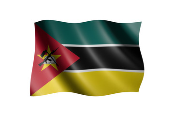 Flag of Mozambique isolated on white, 3d illustration