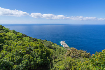 Beautiful Mediterranean seascape with Punta Chiappa promontory, Liguria, Italy