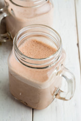 Cocoa in glass mugs top view.