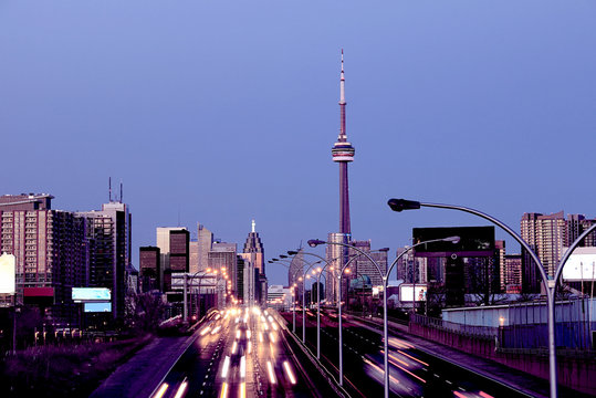 Busy highway to Toronto Downtown. Toronto, Ontario, Canada
