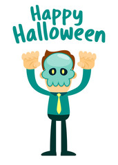 Businessman Wearing Skull Halloween Mask