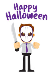 Businessman Wearing Hockey Halloween Mask