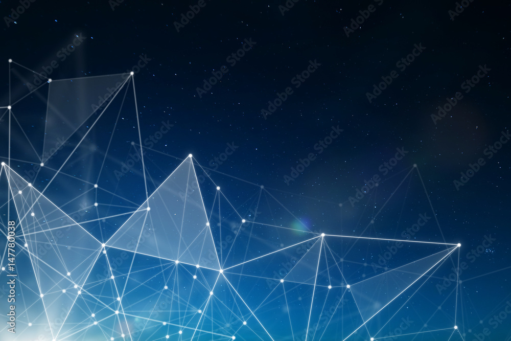 Poster abstract connected dots wireless communication network on space background , abstract image visual, 