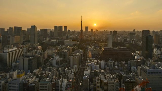 4k time lapse of night to day sunrise scene at Tokyo city