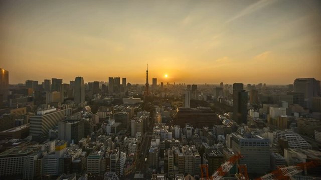 Sunrise at Tokyo city skyline. 4k time lapse