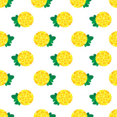 CHRYSANTHEMUM  PATTERN
Simply graphic yellow chrysanthemum with green leaves arranged in seamless pattern on the white background.