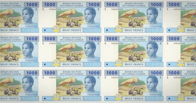 Banknotes of one thousand Central African CFA francs rolling, cash money, loop