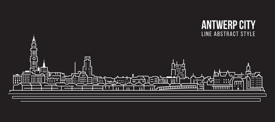 Stadsgezicht Building Line art Vector Illustratie ontwerp - Antwerpen stad