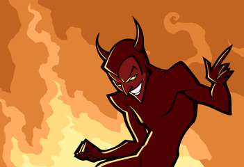 cartoon halloween illustration of man wearing devil costume