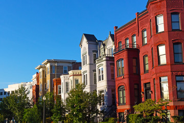 Capitol Hill’s colorful architecture, Washington DC. Urban residential neighborhood of US capital.