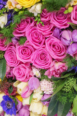colorful floral background with tulips and roses
