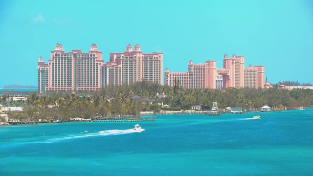 Atlantis Resort on Paradise Island in Nassau Bahamas in a Tropical Exotic Setting with Vibrant Turquoise Blue Island Water on a Sunny Day