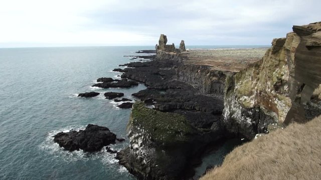 Iceland Londrangar rock formation at snaefellsnes peninsula. Amazing volcanic landscape of Iceland National park 
