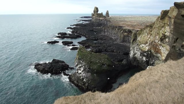 Iceland Londrangar rock formation at snaefellsnes peninsula. Amazing volcanic landscape of Iceland National park 