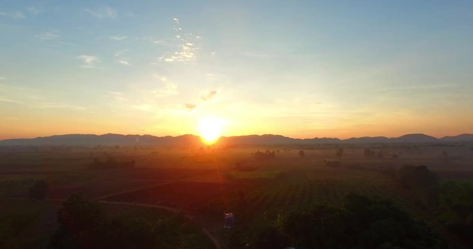 aerial photography in the morning around the fruit fields and vegetable fields