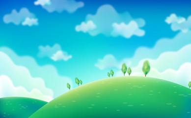 Spring Day. Green fields on blue sky . Vector, eps10.