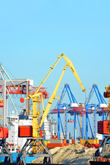 Port cargo crane, ship and container