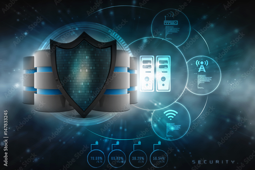 Poster 3d rendering database and computer data security concept