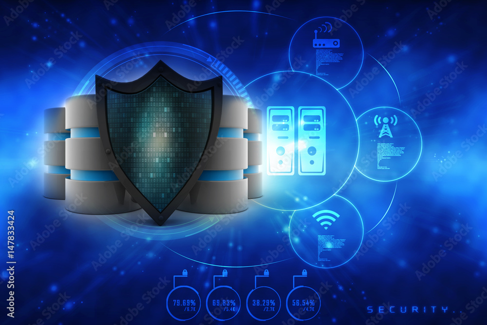Poster 3d rendering database and computer data security concept