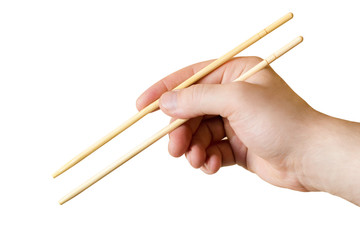 chopsticks in hand isolated