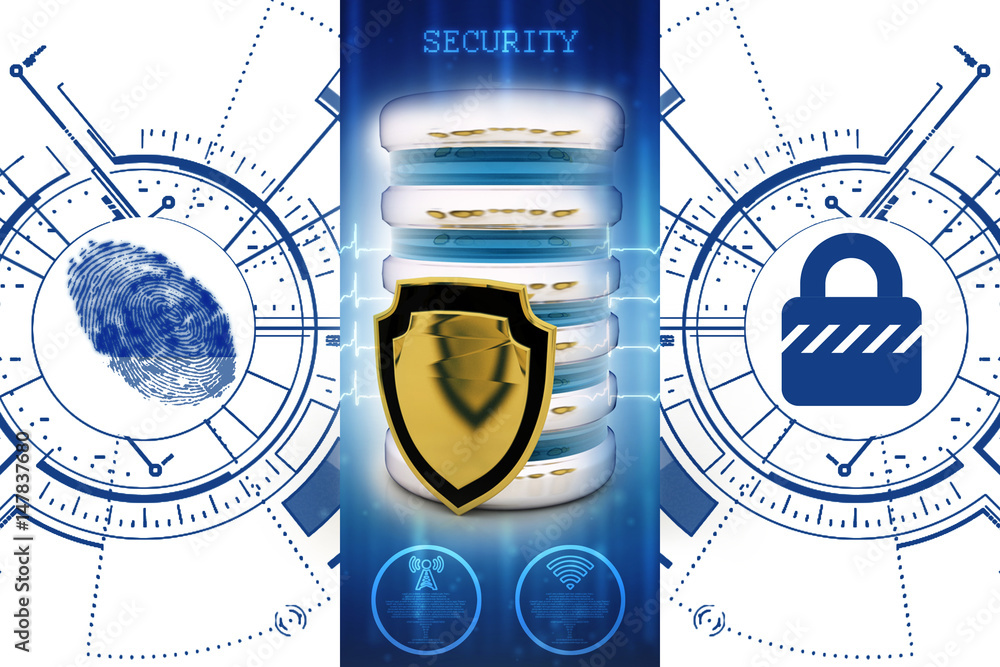 Aufkleber 3d rendering database storage data base with protected shield