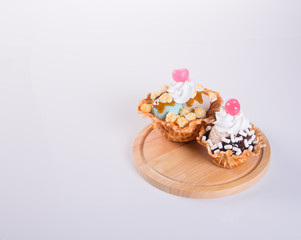 ice cream scoop or mixed ice cream on background.