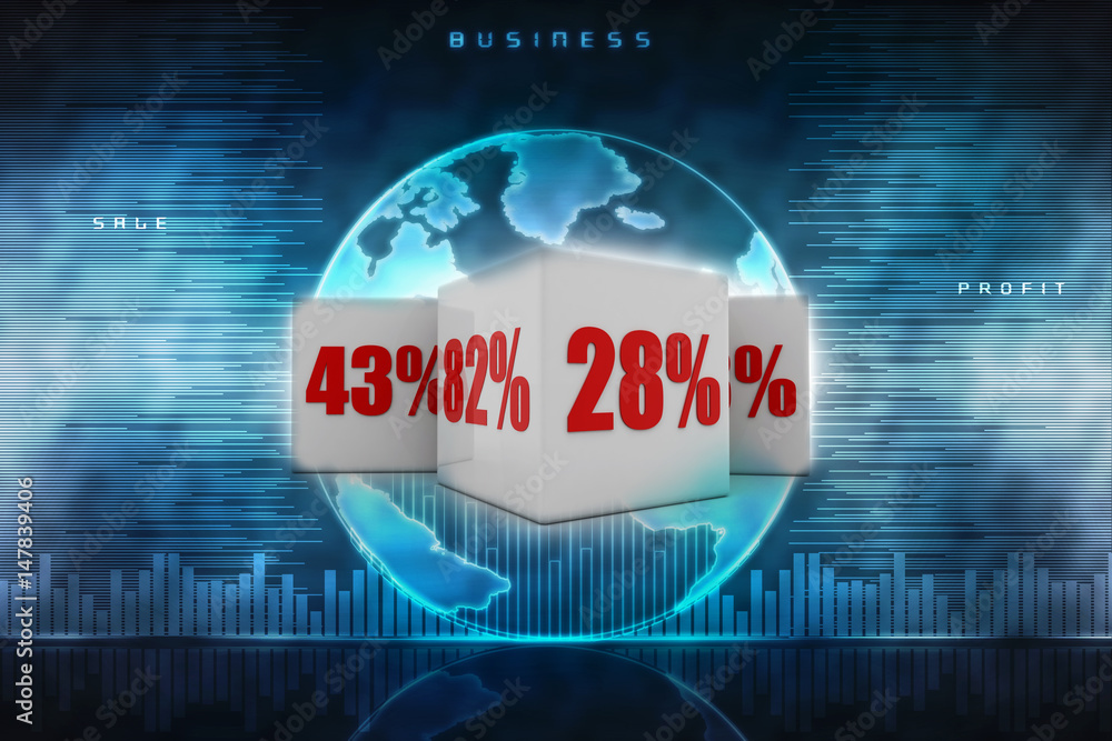 Poster 3d rendering percentage icon with cube